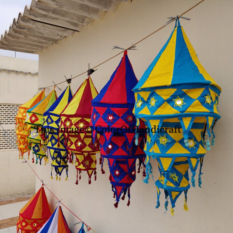 5 Pcs Of Cotton Fabric Lampshades Indian Wedding Decor Etsy