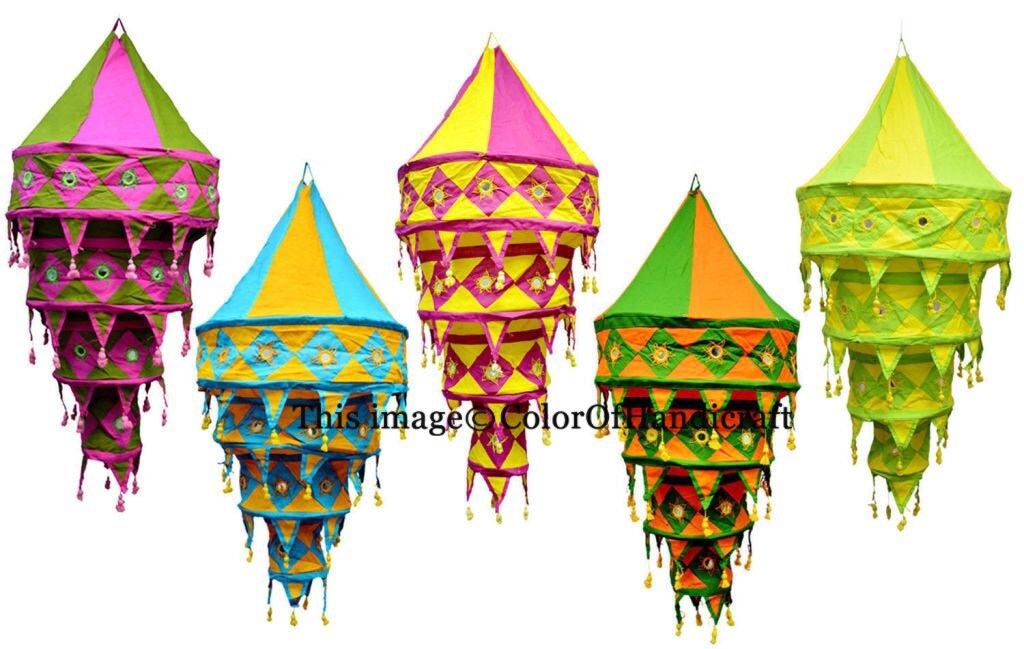 5 Pcs Of Cotton Fabric Lampshades Indian Wedding Decor Etsy
