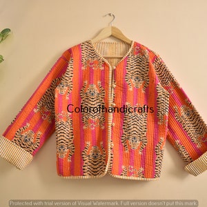 Cotton Quilted Jacket Women Wear New Handmade Indian Tiger Quilted And Reversable Jackets, Boho Jackets, Vintage Style Coat And Jacket