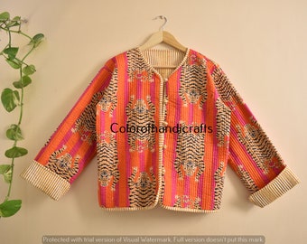 Cotton Quilted Jacket Women Wear New Handmade Indian Tiger Quilted And Reversable Jackets, Boho Jackets, Vintage Style Coat And Jacket