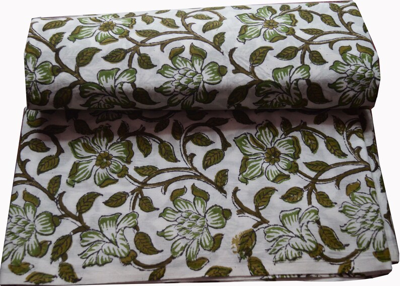 Indian Natural Hand Block Printed Fabric Handmade Cotton Sanganeri Made Cotton Fabric Floral Printed Sewing Loose Material Craft