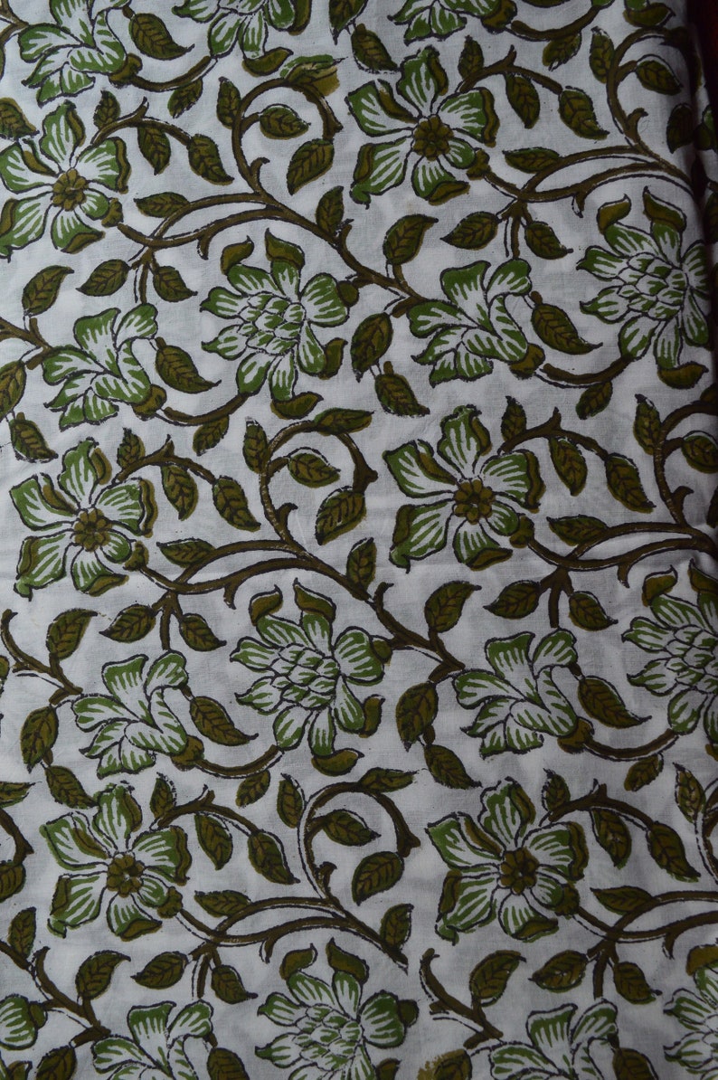 Indian Natural Hand Block Printed Fabric Handmade Cotton Sanganeri Made Cotton Fabric Floral Printed Sewing Loose Material Craft