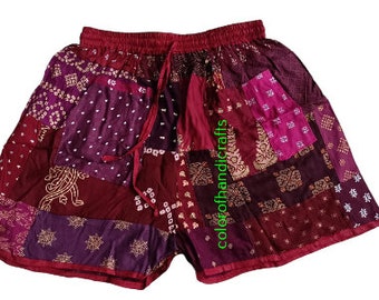 Unisex Rote Farbe Board Shorts Herren & Damen Shorts Strand Tragen Rayon Patchwork Hose Kurz Boho Shorts Nachtwäsche Shorts Pyjama Shorts