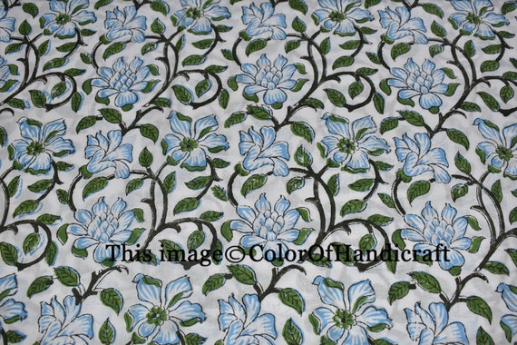 3 Yard Hand Block Printed Fabric 100% Cotton Fabric for Sewing Crafting  Dressmaking Running Natural Dye Sanganeri Indian Floral Print Fabric by The