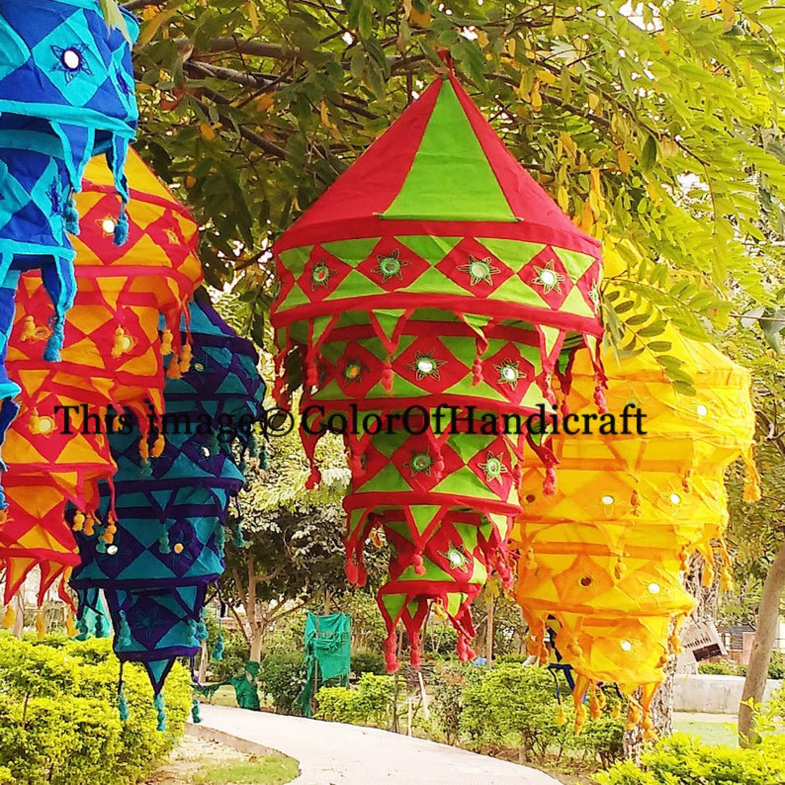 5 Pcs Of Cotton Fabric Lampshades Indian Wedding Decor Etsy