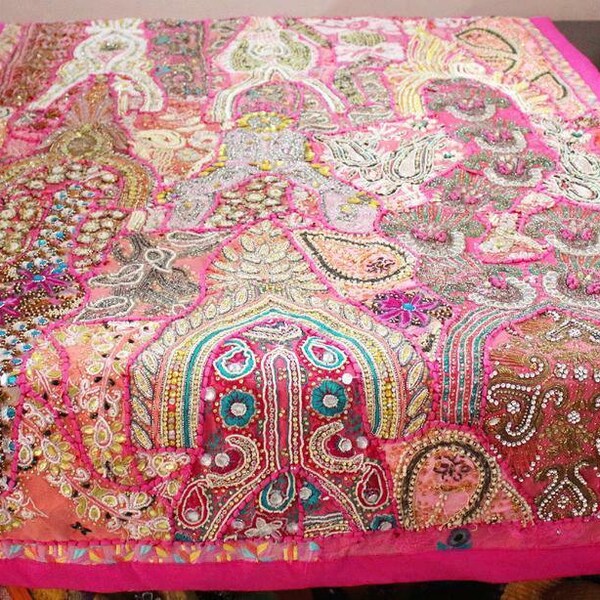 Designer Handmade Sari Zari Work Bohemian Tapestry Banjara Decorative Patchwork Beads Tapestries Embroidered Elephant Wall Hanging