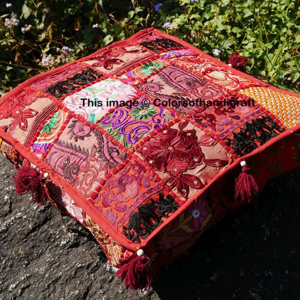 Indian Handmade Cotton Traditional Large Bohemian Vintage Patchwork Moroccan Floor Pouf Cover Throw Ethnic Hippie Ottoman Footstool Cover