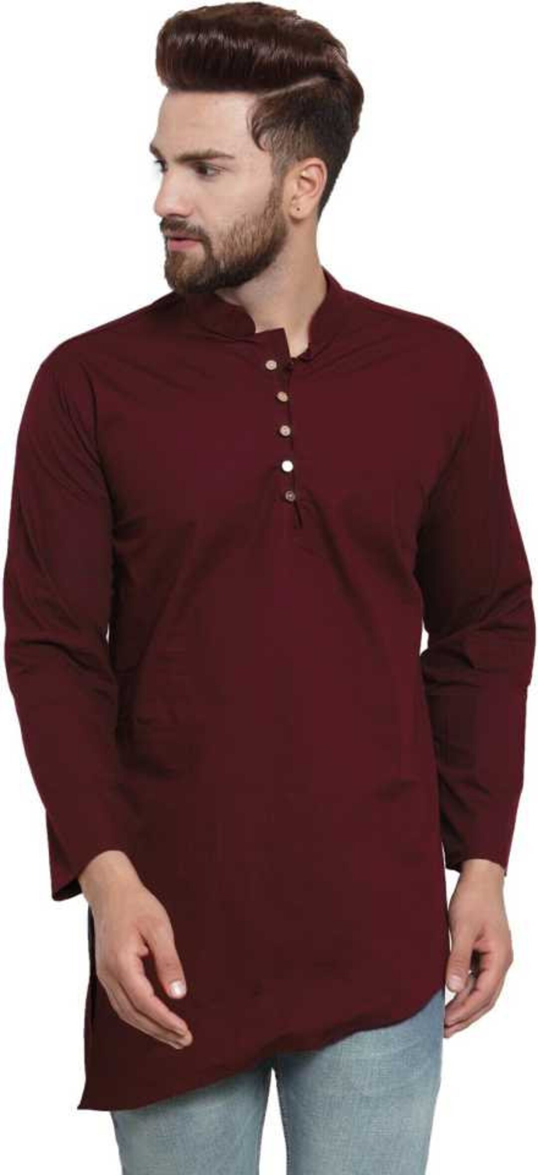 Indian Mens Shirt Kurta/ Short Kurta Men Dress Shirt Wear, Traditional Poly Cotton India Solid