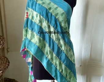 2 Stück Indische Vintage Sari Modische Schal Wrap Schals Patchwork Stola Handgemachte Schal Multi- Farben Designer