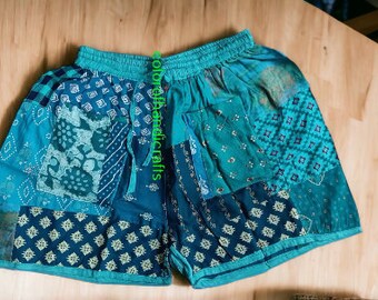 Unisex Turquoise Color Board Shorts Men's & Women's Shorts Beach Wear Rayon Patchwork Short Boho Shorts Night Wear Shorts Pajama Shorts