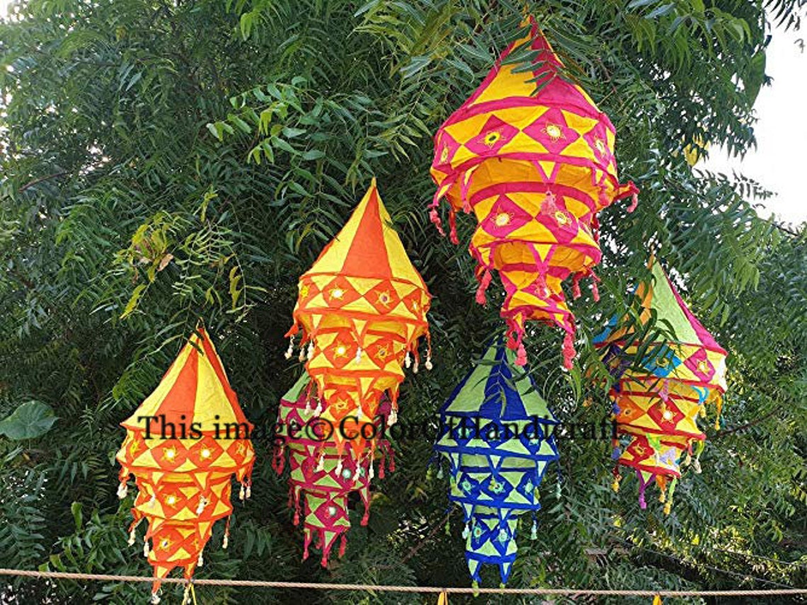 5 Pcs Of Cotton Fabric Lampshades Indian Wedding Decor Etsy