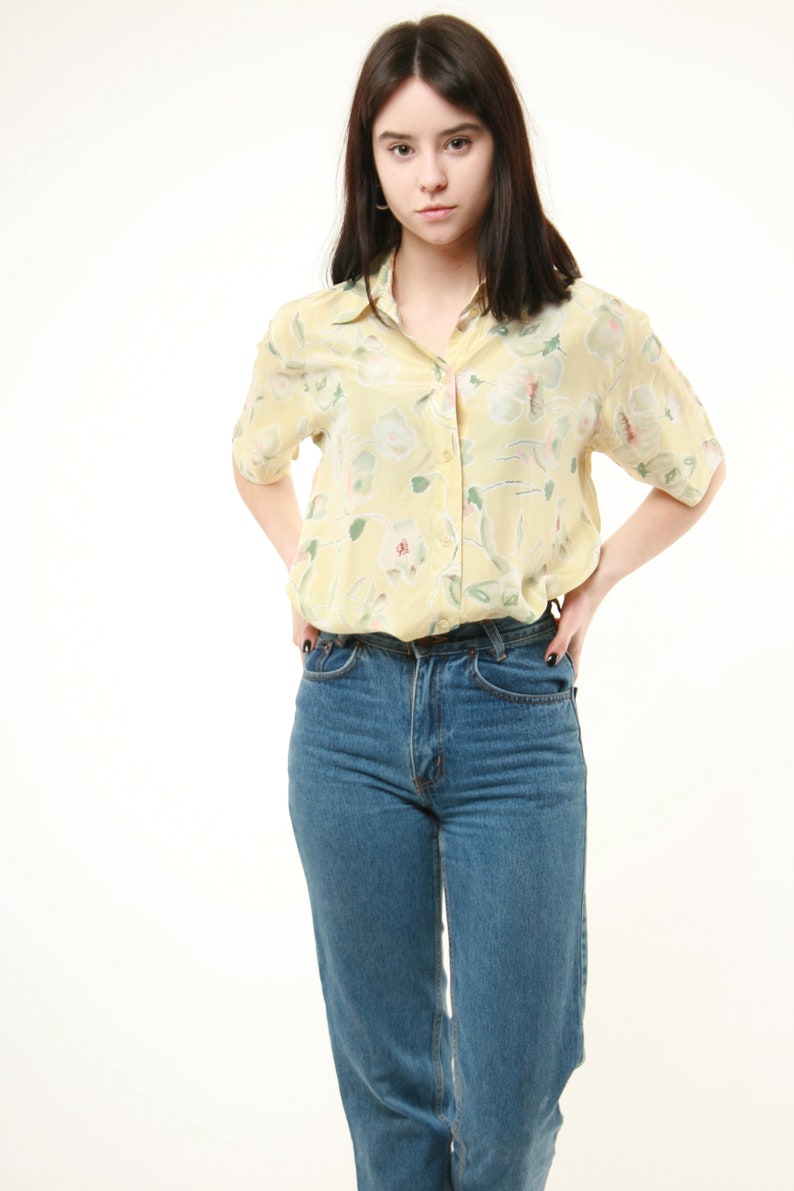 90s Vintage Vtg Rare Abstract Print Pattern Silk Crazy Festival Shirt Blouse AA239