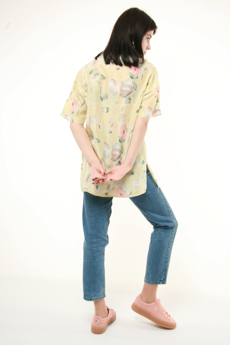 90s Vintage Vtg Rare Abstract Print Pattern Silk Crazy Festival Shirt Blouse AA239