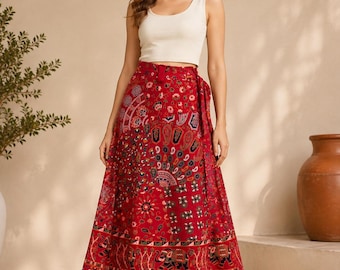 Jupe portefeuille traditionnelle Neptol 100 % coton, imprimée, de style Jaipur, jusqu'à la taille XXL.