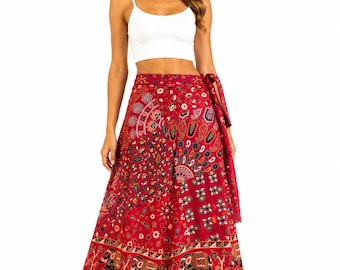 Jaipuri 100% Cotton Neptol Print Wrap Around Skirt Up To XXL
