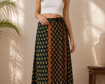 Gonna avvolgente Jaipuri 100% cotone con stampa Neptol, taglie fino alla XXL / Gonna tutto in uno con 5 stili di indossamento