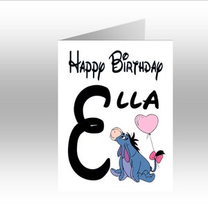 Tarjeta de felicitación A5 personalizada con iniciales EEYORE impresas para cualquier ocasión, relación o edad.