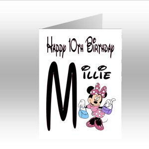 Biglietto d'auguri personalizzato con iniziale MINNIE MOUSE in formato A5 ~ per qualsiasi occasione, relazione, età