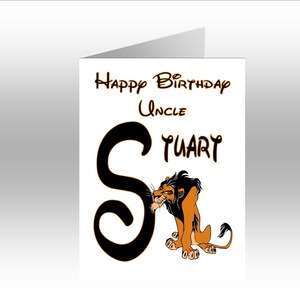 Gepersonaliseerde gedrukte littekens ~ The Lion King initial A5-wenskaart ~ Elke gelegenheid, relatie, leeftijd