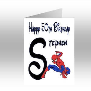 Personalised Printed SPIDERMAN Initial A5 Greeting Card ~ Any Occassion, Relation, Age