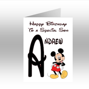 Carte de voeux A5 INITIALE MICKEY MOUSE imprimée ~ toutes les occasions, relations, âges
