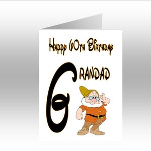 Personalised Printed DOC ~ Snow White & The 7 Dwarfs Initial A5 Greeting Card ~ Any Occassion, Relation, Age