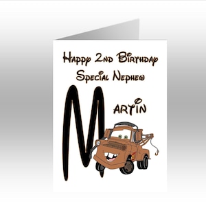Personalised Printed MATER ~ Cars Initial A5 Greeting Card ~ Any Occassion, Relation, Age