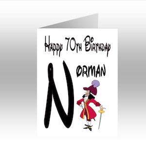 Personalisierte gedruckte CAPTAIN HOOK INITIAL A5 Grußkarte ~ jede Gelegenheit, Beziehung, Alter
