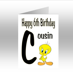 Cartão de felicitações personalizado impresso com inicial TWEETY BIRD A5 ~ Qualquer ocasião, relação, idade