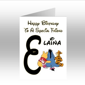 Carte de voeux imprimée personnalisée Winnie l'ourson et ses amis INITIALE A5 ~ toute occasion, relation, âge