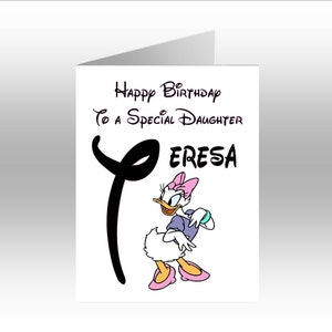 Carte de vœux personnalisée imprimée DAISY DUCK INITIAL A5 ~ toute occasion, relation, âge