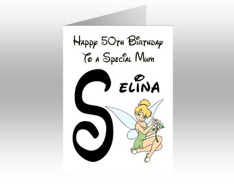 Personalised Printed TINKERBELL INITIAL A5 Greeting Card ~ Any Occassion, Relation, Age