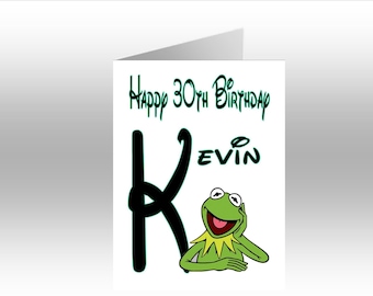 Personalised Printed KERMIT THE FROG ~ The Muppets Initial A5 Greeting Card ~ Any Occassion, Relation, Age