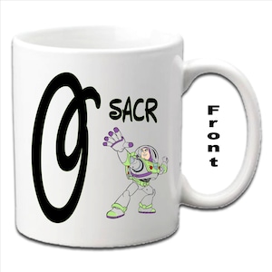 Personalizowane inicjały z napisem BUZZ LIGHTYEAR ~ Toy Story Postać Nadrukowane Białe Kubki