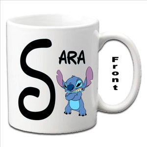 Personalised Initial With STITCH Character Printed White Mugs