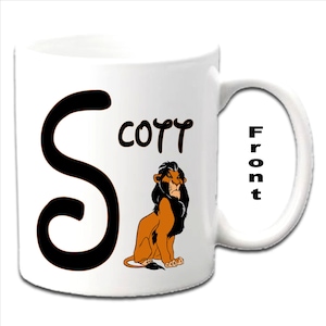 Personalised Initial With Scar  ~ LION KING Character Printed White Mugs