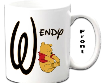 Personalised Initial With WINNIE THE POOH Character Printed White Mugs
