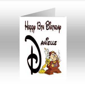 Biglietto di auguri iniziale A5 stampato personalizzato COGSWORTH & LUMIERE ~ La bella e la bestia ~ Qualsiasi occasione, relazione, età