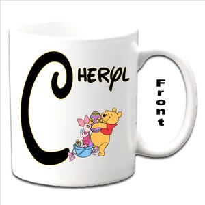 Easter Personalised Initial With WINNIE POOH and PIGLET ~ Winnie Pooh & Friends Character Printed White Mugs