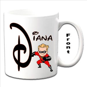 Personalised Initial With DASH ~ INCREDIBLES Character Printed White Mugs