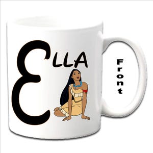 Personalised Initial With POCAHONTAS Character Printed White Mugs