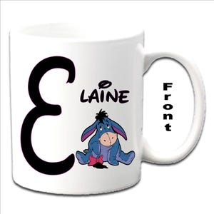 Personalised Initial With EEYORE Character Printed White Mugs