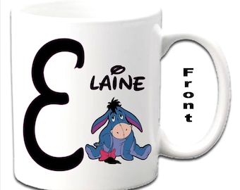 Personalised Initial With EEYORE Character Printed White Mugs