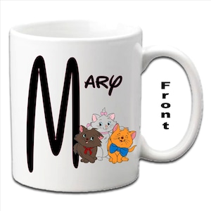 Personalised Initial ARISTOCATS Characters Printed White Mugs