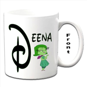 Personalised Initial With Disgust ~ INSIDE OUT Character Printed White Mugs
