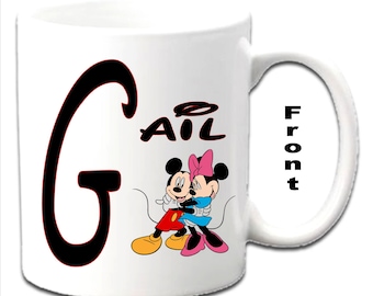 Personalised Initial With MICKEY & MINNIE MOUSE Character Printed White Mugs