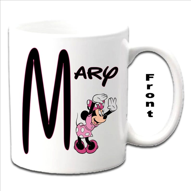 Tazas blancas personalizadas con inicial impresa de MINNIE MOUSE 4