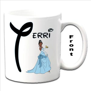 Personalised Initial TIANA BLUE DRESS ~ Princess & The Frog Character Printed White Mugs