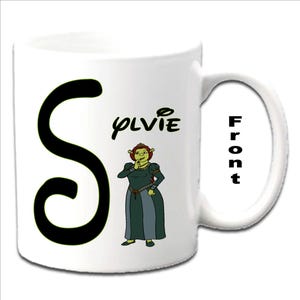 Personalised Initial With FIONA ~ SHREK Character Printed White Mugs