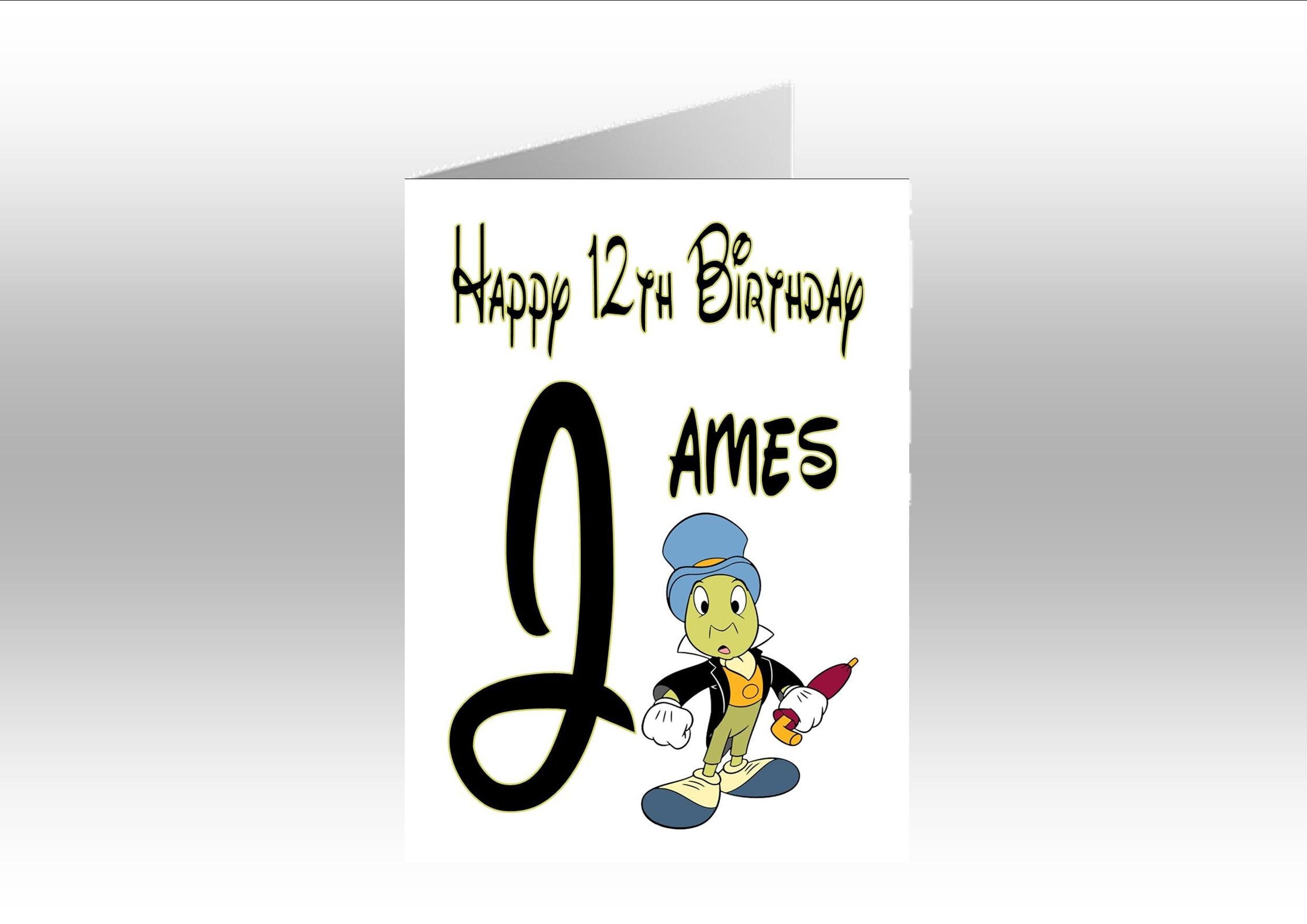 Personalised Printed JIMINY CRICKET ~ PINOCCHIO Initial A5 Greeting Card ~ Any Occassion, Relation, Age